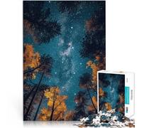 Rompecabezas para Adolescentes de 1000 Piezas Cielo Nocturno Estrellado sobre Siluetas de bosques Juego de Preguntas Una Obra de Arte 38x26cm