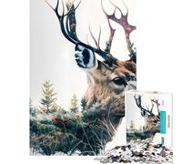 Rompecabezas para Adolescentes de 1000 Piezas Ciervo Bosque Animal Rompecabezas para Adultos Juguetes de Bricolaje decoración (tamaño 38x26cm)