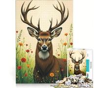 Rompecabezas para Adolescentes de 1000 Piezas: Ciervo en un Campo de Flores, Juego Imposible, Ideal para Reducir el estrés, Perfecto como Regalo 38x52cm