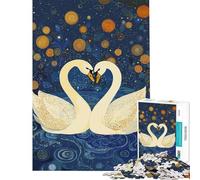 Rompecabezas para Adolescentes de 1000 Piezas Cisnes en la Noche Estrellada Rompecabezas práctico para Adolescentes Decoración de Pared Difícil y desafiante (Tamaño 38x26cm)