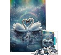 Rompecabezas para Adolescentes de 1000 Piezas Cisnes Enamorados bajo la Lluvia del arcoíris Juego Educativo para niños Ideas de Regalos de Juguetes educativos Carrera de Velocidad Manual 38x52cm