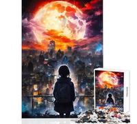 Rompecabezas para Adolescentes de 1000 Piezas Ciudad bajo una Luna roja Gigante Rompecabezas de 1000 Piezas Juguete Educativo Regalos de Amigo Invisible Decoración (50x75cm)