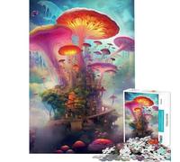Rompecabezas para Adolescentes de 1000 Piezas Ciudad de Hongos psicodélicos Ayuda a ejercitar el Cerebro Juego Familiar de dificultad Alta Apto para Mayores de 14 años (38x26cm)