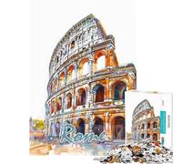 Rompecabezas para Adolescentes de 1000 Piezas Ciudad de Roma Acuarela Rompecabezas para Adolescentes Juego práctico Vacaciones en casa Actividades Divertidas para Pasar el Tiempo (tamaño 50x75cm)