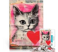 Rompecabezas para Adolescentes de 1000 Piezas Collage de Gato de San Valentín con corazón Juego práctico Regalo Divertido 75x50cm
