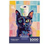 Rompecabezas para Adolescentes De 1000 Piezas Colorful Cat with Toilet Paper Hat Rompecabezas Juego De Ingenio Decoración Perfecta Regalos Y Cumpleaños Únicos 70x50cm/1000pcs