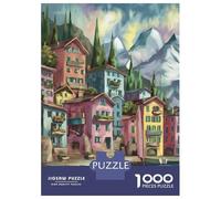 Rompecabezas para Adolescentes De 1000 Piezas Colorful Coastal Village Scene Rompecabezas para Adultos Juegos Relajantes Desafío Difícil Cumpleaños 52x38cm/1000pcs