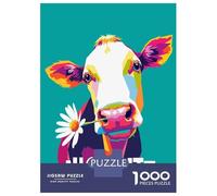 Rompecabezas para Adolescentes De 1000 Piezas Colorful Cow with Daisy and Text Rompecabezas Juguetes Antiestrés Corte De Precisión Cumpleaños 38x26cm/1000pcs