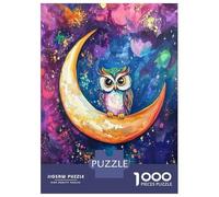 Rompecabezas para Adolescentes De 1000 Piezas Colorful Crescent Moon Owl Art Print Rompecabezas para Adultos Juegos Relajantes Decoración Perfecta Cumpleaños Y Navidad 52x38cm/1000pc