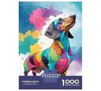 Rompecabezas Para Adolescentes De 1000 Piezas Colorful Dachshund Watercolor Painting Rompecabezas Para Adultos Juguete Decoración De Pared Mejora La Memoria Regalos De Cumpleaños Y Únicos 38x26cm/1000