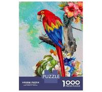 Rompecabezas Para Adolescentes De 1000 Piezas Colorful Parrot with Floral Watercolor Painting Rompecabezas Para Adultos Juego De Ingenio Mejora La Memoria Regalos Para Amigos Y Familiares 52x38cm/1000