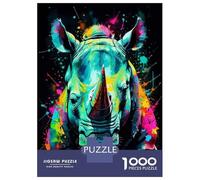 Rompecabezas para Adolescentes De 1000 Piezas Colorful Rhino Portrait Rompecabezas para Adultos Juguetes Antiestrés Arte De Pared Regalos De Cumpleaños Y Únicos 52x38cm/1000pcs