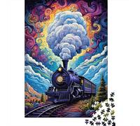 Rompecabezas para Adolescentes De 1000 Piezas Colorful Steam Train Art Rompecabezas para Adultos Juego De Ingenio Aliviador del Estrés 38x26cm/1000pcs
