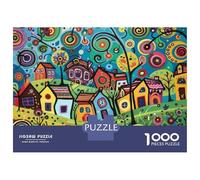Rompecabezas para Adolescentes De 1000 Piezas Colorful Whimsical Village Painting Rompecabezas para Adultos Juguetes Antiestrés Decoración De Pared Interacción Entre Padres E Hijos 52x38cm/1000pcs