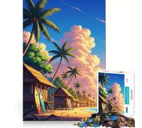Rompecabezas para Adolescentes de 1000 Piezas con cabañas de Playa Tropicales y Palmeras Decoración de Corte preciso Juguete Creativo y Divertido Juego de Paz Pieza de Arte navideña (50x75cm)