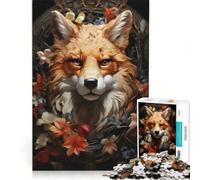 Rompecabezas para Adolescentes de 1000 Piezas con Cara de Zorro y Flores, Juegos relajantes, Actividades Divertidas para Hacer en casa, Juego con un Bonito diseño 38x52cm