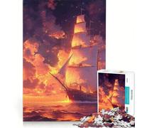 Rompecabezas para Adolescentes de 1000 Piezas con diseño de Barco Pirata en Paisaje Juguete Educativo para Mejorar la Memoria con póster y Hoja de Preguntas a Juego 38x26cm