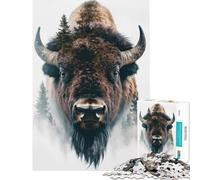 Rompecabezas para Adolescentes de 1000 Piezas con diseño de Bisonte y Bosque Doble exposición Juegos relajantes Juguetes educativos y de Aprendizaje Regalos de Amigo Invisible Corte de precisión