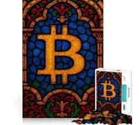 Rompecabezas para Adolescentes de 1000 Piezas con diseño de Bitcoin en vidriera artística,Piezas de Corte Limpio,Juego Inteligente,Regalo,Tiempo Libre,Escena navideña (38x52cm)