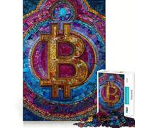 Rompecabezas para Adolescentes de 1000 Piezas con diseño de Bitcoin,Mosaico de vidrieras,Corte Premium,Divertido,de lógica y Habilidad,fácil de Jugar,decoración navideña (38x52cm)