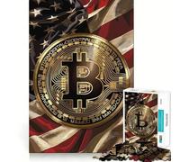 Rompecabezas para Adolescentes de 1000 Piezas con diseño de Bitcoin sobre la Bandera Estadounidense Encaje Arte Juego cognitivo Regalo Ideal para Jugar despacio Arte 38x26cm