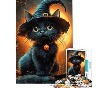 Rompecabezas para Adolescentes de 1000 Piezas con diseño de Bruja y Gato de Halloween Rompecabezas para Adultos y Familia Mejora la Memoria (tamaño 38x26cm)