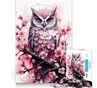 Rompecabezas para Adolescentes de 1000 Piezas con diseño de búho y Flores de Cerezo,Bordes impecables,Divertido para Pensar,Juego entretenido,Momento Acogedor,decoración navideña (38x26cm)