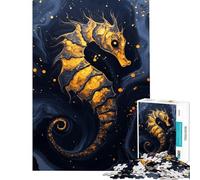 Rompecabezas para Adolescentes de 1000 Piezas con diseño de Caballito de mar Dorado sobre Fondo Azul Oscuro Rompecabezas para Adolescentes Juegos Familiares Patrones de Montaje