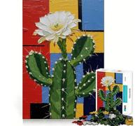 Rompecabezas para Adolescentes de 1000 Piezas con diseño de Cactus y Flores,Fondo geométrico,Corte preciso,decoración,Juguete Creativo y Divertido,Juego de Paz,Pieza de Arte navideña (38x52cm)