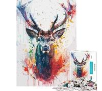 Rompecabezas para Adolescentes de 1000 Piezas con diseño de Ciervo Pintado con Acuarelas Actividades Divertidas para Disfrutar en casa en Familia Juegos Familiares para Mayores de 14 años (38x26cm)