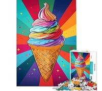 Rompecabezas para adolescentes de 1000 piezas con diseño de cono de helado arcoíris Juego de ingenio Juguete intelectual Gran regalo para los amantes de los juegos Decoración de pared (tamaño 38x26cm)