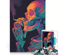 Rompecabezas para Adolescentes de 1000 Piezas con diseño de Esqueleto fumando a Color, Juguetes para armar, Que mejoran la Memoria, con póster y Hoja de Preguntas a Juego 50x75cm