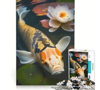 Rompecabezas para Adolescentes de 1000 Piezas con diseño de Estanque de Peces koi, Ideal para la meditación, un Juguete Educativo Que Mejora la Memoria, con póster y Hoja de Preguntas a Juego 50x75cm