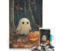 Rompecabezas para Adolescentes de 1000 Piezas con diseño de Fantasma de Halloween Estilo Kawaii, Juegos educativos, decoración de Pared, con póster y Hoja de Preguntas a Juego 38x26cm