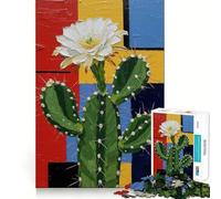 Rompecabezas para Adolescentes de 1000 Piezas con diseño de Flor de Cactus y Fondo geométrico Diseño de Corte preciso para Resolver Problemas Tiempo de relajación y Exhibición artística