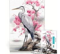 Rompecabezas para Adolescentes de 1000 Piezas con diseño de Flor de Cerezo y Garza Juego de Rompecabezas cognitivo fácil de Usar Regalo de decoración navideña (38x52cm)