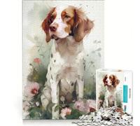 Rompecabezas para Adolescentes de 1000 Piezas con diseño de Flores de Spaniel Brittany, Ideal para Decorar la Pared, Pasar el Tiempo en casa, como Regalo de cumpleaños o de Viaje 38x26cm