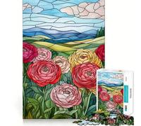 Rompecabezas para Adolescentes de 1000 Piezas con diseño de Flores de vidrieras Bordes impecables Divertido Juego Mental Regalo Ideal para Momentos de diversión y decoración navideña para la Pared