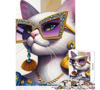 Rompecabezas para Adolescentes de 1000 Piezas con diseño de Gato Blanco a la Moda Rompecabezas de 1000 Piezas para Relajarse cumpleaños o para Aprender y educar (38x26cm)