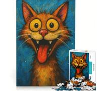 Rompecabezas para Adolescentes de 1000 Piezas con diseño de Gato de Dibujos Animados sacando la Lengua, Juguete Educativo, Ideal para divertirse en Familia y fomentar el Amor Entre Parejas 38x52cm
