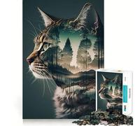 Rompecabezas para adolescentes de 1000 piezas con diseño de gato,doble exposición,corte preciso,divertido,resolución de problemas,diversión,relajación,tiempo de diversión,decoración navideña (50x75cm)