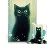 Rompecabezas para Adolescentes de 1000 Piezas con diseño de Gato Floral Negro,Arte de Bordes Exactos,Juego de concentración,Regalo,Juego para Pasar un rato Agradable,Arte de Escena navideña 38x26cm