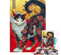 Rompecabezas para Adolescentes de 1000 Piezas con diseño de Gato japonés ornamentado Rompecabezas de Montaje con patrón desafiante para completar cumpleaños y Navidad 38x52cm