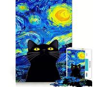 Rompecabezas para Adolescentes de 1000 Piezas con diseño de Gato Negro en una Noche Estrellada Juguete artístico,Creativo,para el Tiempo Libre 38x52cm