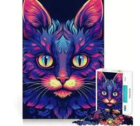 Rompecabezas para Adolescentes de 1000 Piezas con diseño de Gato psicodélico,Bordes limpios,Juego de resolución de Problemas,diversión pausada,Ideal para cumpleaños (50x75cm)