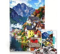 Rompecabezas para Adolescentes de 1000 Piezas con diseño de Hallstatt, Austria Juego práctico, Actividades Divertidas para Hacer en casa, con póster y Hoja de Preguntas a Juego 50x75cm