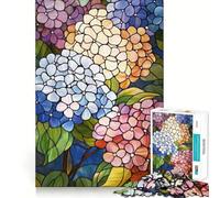 Rompecabezas para adolescentes de 1000 piezas con diseño de hortensias de vidrieras bordes impecables divertido juego mental regalo ideal para momentos de diversión y decoración navideña para la pared