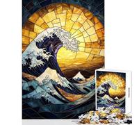 Rompecabezas para Adolescentes de 1000 Piezas con diseño de la Gran Ola en vidrieras Divertidos Juegos antiestrés para la decoración del hogar Cada Pieza es única (38x52cm)