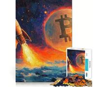 Rompecabezas para Adolescentes de 1000 Piezas con diseño de Lanzamiento de Cohete Bitcoin,Corte Premium,diversión,lógica y Habilidad,Juego rápido y fácil,decoración navideña (50x75cm)