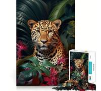 Rompecabezas para Adolescentes de 1000 Piezas con diseño de Leopardo Tropical, Bordes impecables, Divertido Juego de Habilidad Mental, Juego Tranquilo y entretenido para cumpleaños (38x52cm)